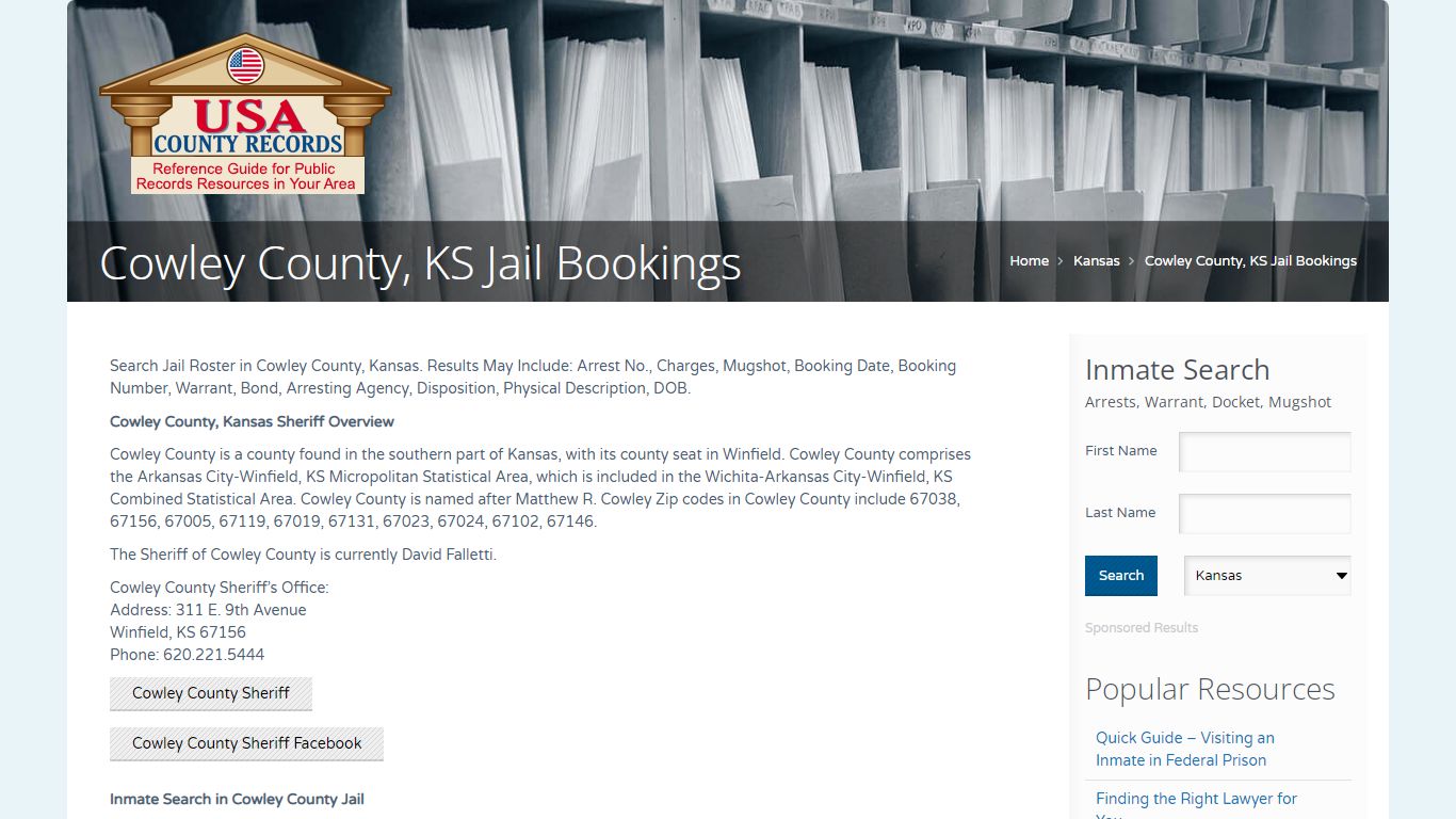 Cowley County, KS Jail Bookings | Name Search